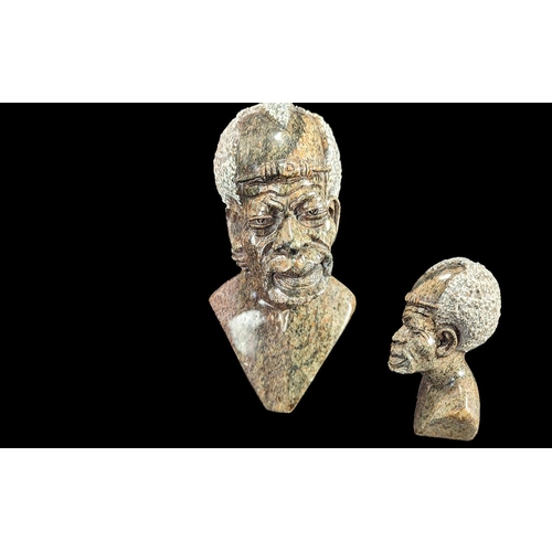 1407 - Well Carved Bust of a Tribal Elder, heavy stone, measures 8'' high. Together With - Three Cast Anima... 