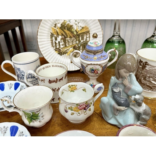 1420 - Box of Assorted Pottery & Porcelain, including Lladro figure No.5640, cat nap girl, Silver Jubilee b... 