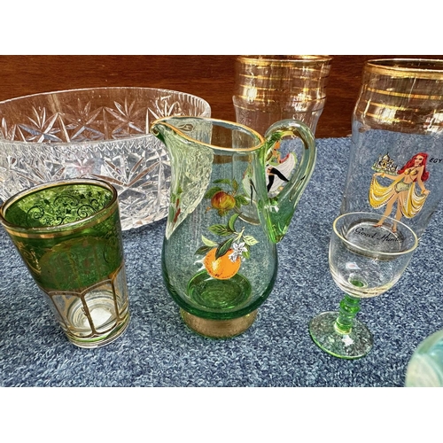 1425 - Mixed Lot of Pottery & Glass, to include three vintage floral patterned jugs, two large crystal frui... 