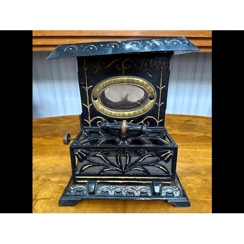 1433 - Small Novelty Cast Iron Stove, made by Wright & Butler, Birmingham. Height 11'', width 9.5''.