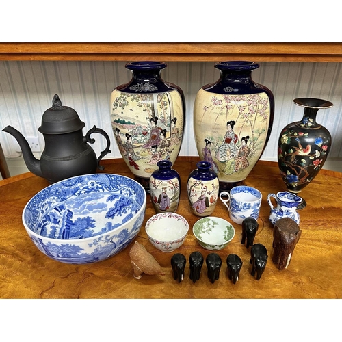 1436 - A Collection of Oriental Items to include two large cobalt blue Japanese Satsuma vases along with tw... 