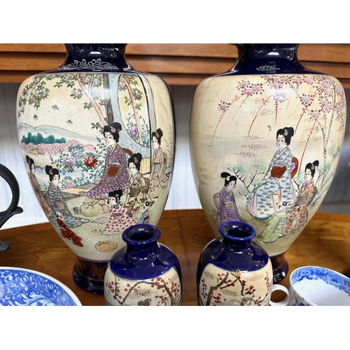 1436 - A Collection of Oriental Items to include two large cobalt blue Japanese Satsuma vases along with tw... 