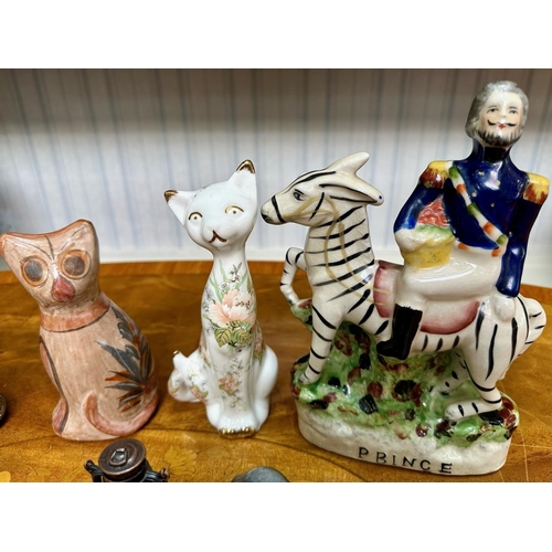 1465 - Box of Mixed Collectibles, including eight cat figures of various shapes and sizes, three novelty pe... 