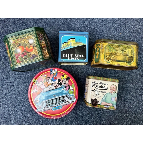 1499 - Five Advertising Tins, including a Jubilee Year 1931 tin, Mickey Mouse tin, 1990s biscuit tin, Ma Br... 