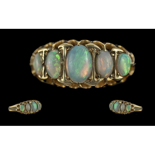 14A - Antique Period 18ct Gold 5 Stone Opal Set Ring, Raised open Setting, Full Hallmark for Birmingham 19... 