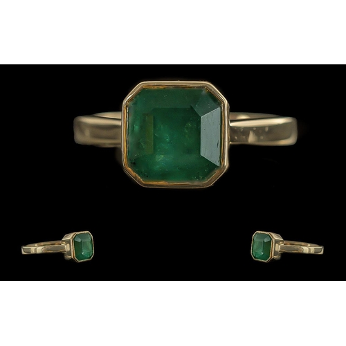 23A - Ladies 14ct Gold Single Stone Natural Emerald Set Ring, Marked 585 to Interior of Shank, The Step-cu... 