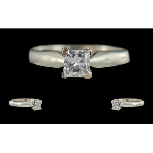 37 - Ladies - platinum single stone diamond set ring. marked to interior of shank 950, the princes cut di... 