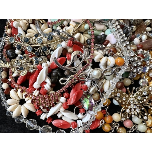 400 - Box of Vintage Costume Jewellery, including brooches, beads, shell necklaces, pendants, watches, bra... 