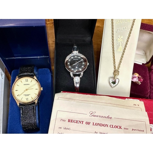 412 - Collection of Costume Jewellery and boxed watches, including Rotary, Sekonda, etc.   Silver hallmark... 