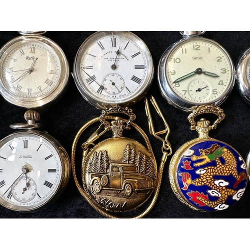 429 - Large Collection of Assorted Pocket Watches, assorted sizes, makes and designs.  Makes include Smith... 