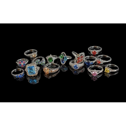 433A - Collection of 925 Silver & Coloured Stone Rings, Different Stones & Sizes. Great Lot. ( 15 ) Rings I... 