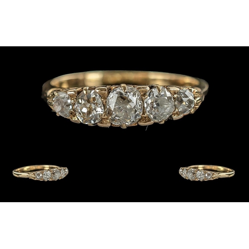 47A - Antique Period Ladies 18ct Gold - Gallery Set 5 Stone Diamond Set Ring, Not Marked but tests 18ct Go... 