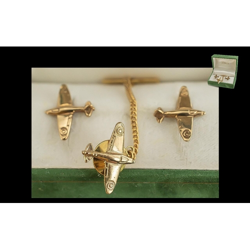 48 - Gents pleasing quality 9ct gold pair of Cufflinks in the form of a world war l spitfire's areoplane,... 