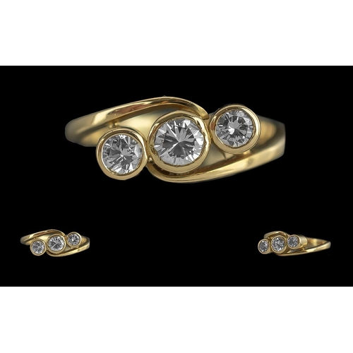 50 - Ladies Good Quality 18ct Gold 3 Stone Diamond Set Ring, marks rubbed tests 18ct - 750.  The pavee se... 