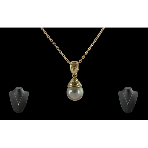 52A - Ladies - 18ct Gold Pearl Drop Attached to a 18ct Gold Chain. both marked 750 - 18ct, the single cult... 