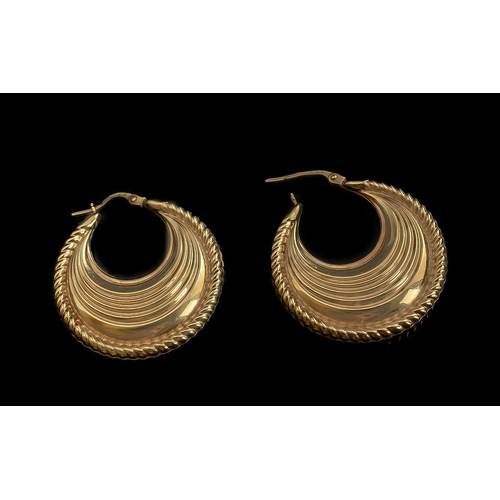 58A - Ladies - Pleasing Pair of Hoop Earrings, full hallmark to each earring, the earrings of circular for... 