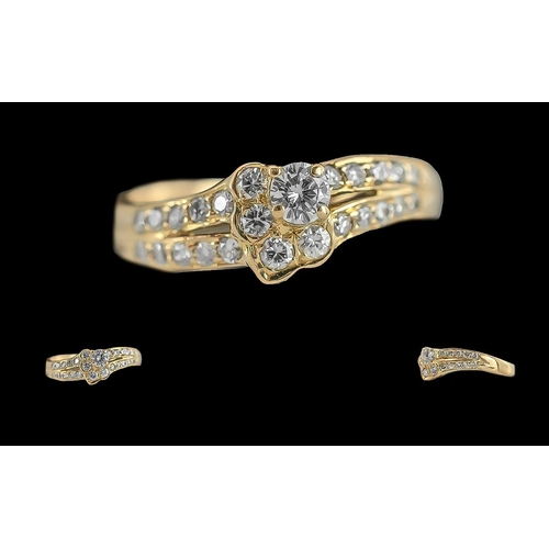 59 - Ladies Pleasing Quality 18ct Gold Diamond Set Dress Ring - Marked 750 (18ct) To Interior Of Shank. T... 