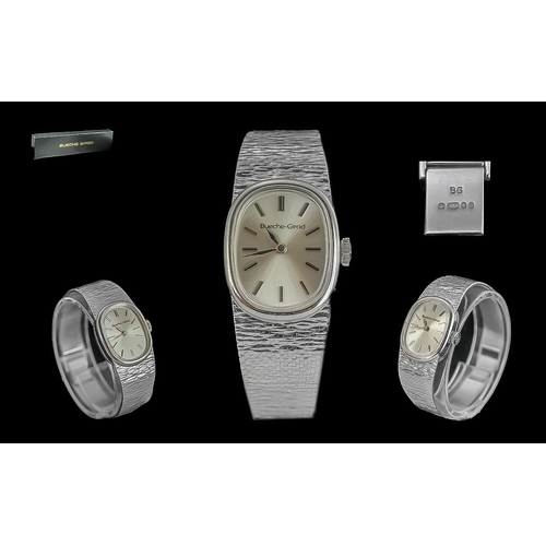 62A - Bueche Girod - Excellent Quality 9ct White Gold Mechanical Bracelet Wrist Watch. Hallmark London 197... 