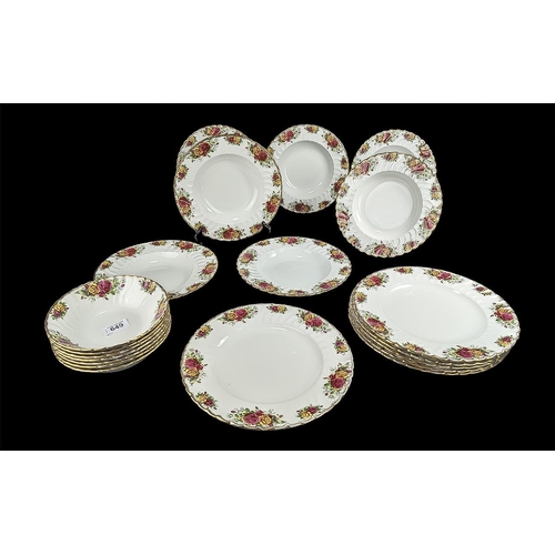 653 - H Aynsley Roses Pattern Set comprising seven bowls, six plates, and seven soup bowls.