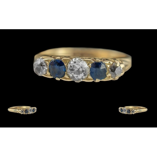 72 - Antique period ladies 18ct gold 5 stone sapphire and diamond set ring. full hallmark to interior of ... 