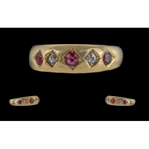 74 - Antique period 18ct gold ruby and diamond set dress ring, pave set. full hallmark for Birmingham 188... 