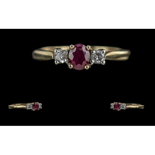 75A - Ladies Attractive 18ct Gold 3 Stone Diamond and Ruby Set Ring, Marked 750 to Interior of Shank, The ... 