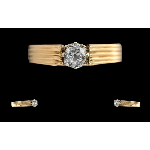 98 - Victorian Period 1837-1901 12.5 ct Gold Single Stone Diamond Set Ring - Ribbed design to Shank. Not ... 