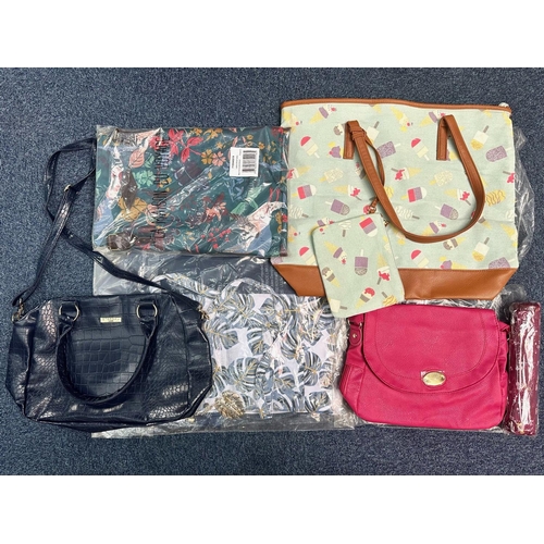 1450 - Collection of New Bags, comprising two handbags, a Natalie Anderson pink bag with floral lining and ... 