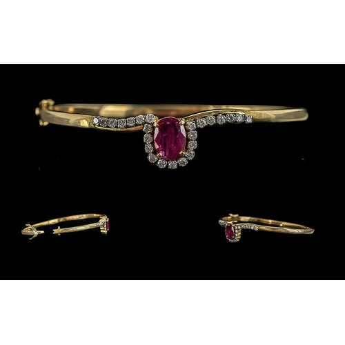 Ladies Pleasing Quality 9ct Gold Diamond and Ruby Set Hinged Bangle ...