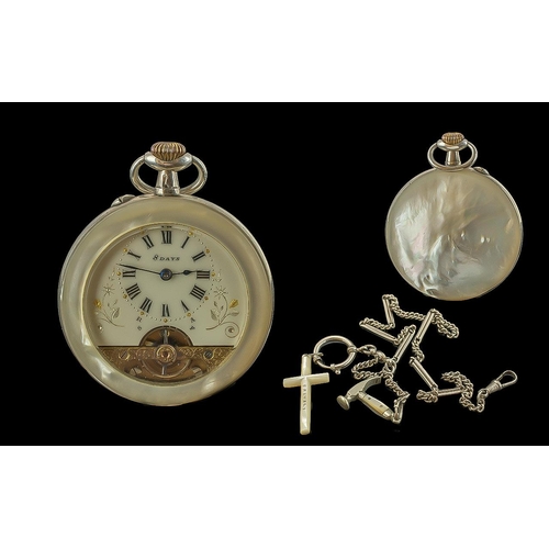 107A - Swiss Made Fine Quality Small Key-wind Silver and Mother of Pearl Cased 8 Day Lever Pocket Watch, Wi... 