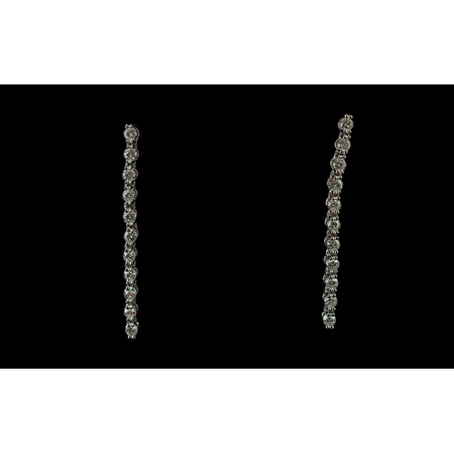 10A - Ladies - Pleasing Quality and Impressive 18ct White Gold Long Diamond Set Pair of Earrings, Marked 1... 