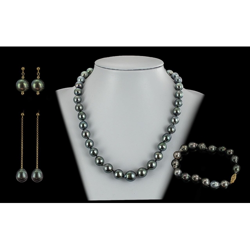 125 - Ladies Cultured Black Pearl Necklace - with 18ct Gold Clasp +Similar Bracelet with 14ct Gold Clasp a... 