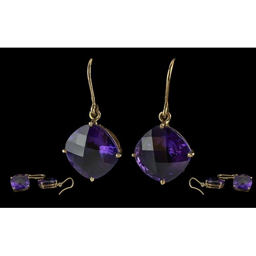 136 - Ladies 9ct Gold Excellent Quality Single Stone Amethyst Set Earrings. marked 9ct. the large faceted ... 