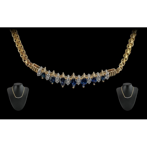 138 - Ladies Pleasing Quality 14ct Gold Columbian Sapphire & Diamond Set Necklace of pleasing design and p... 