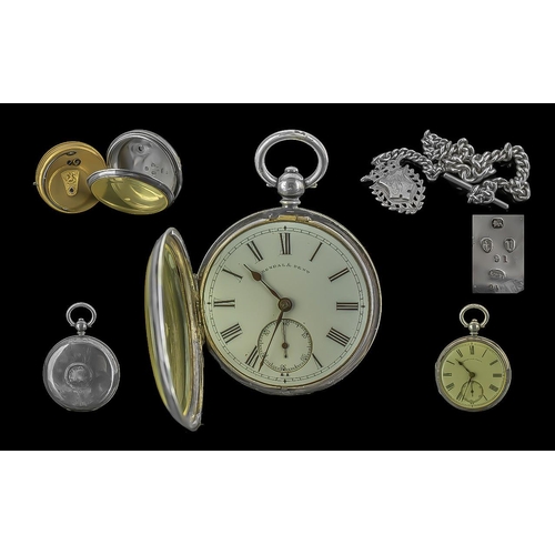 151 - Victorian Period Kendal and Dent Sterling Silver Open Faced Key-wind Pocket Watch. Hallmark Birmingh... 