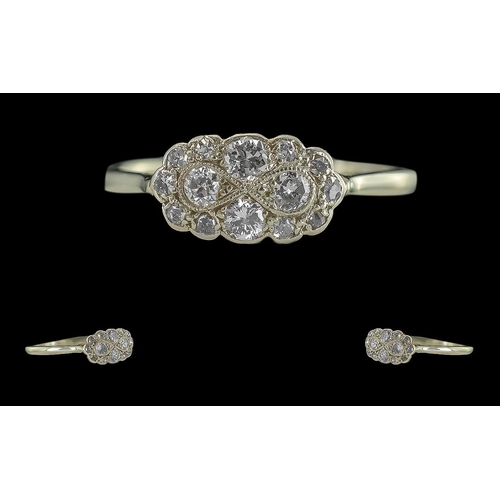 19 - Edwardian Period 1902 - 1910 18ct White Gold  Diamond Set Ring. Marked 18ct To Interior of Shank. Th... 