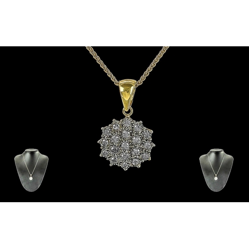 20 - 18ct Gold - Pleasing Cluster Design Diamond Set Pendant with 18ct Gold Chain. Both Chain / Pendant M... 