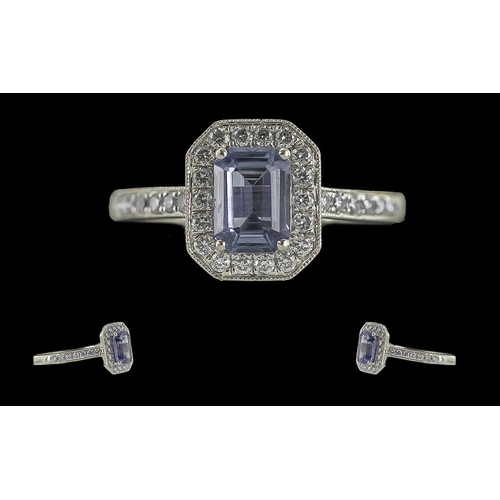 21 - Ladies - Attractive and Quality 18ct White Gold Tanzanite and Diamond Set Dress Ring, Full Hallmark ... 