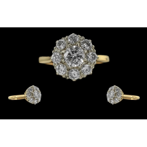 22 - Edwardian Period 1902 - 1910 18ct Gold Diamond Set Cluster Ring, Flower head Design. Marked 18ct to ... 