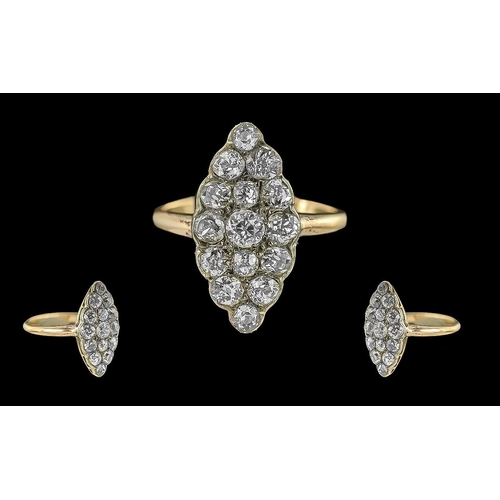 23 - Edwardian Period 1902 - 1910 Ladies 18ct Gold Pleasing Quality Boat Shaped Diamond Set Dress Ring. N... 