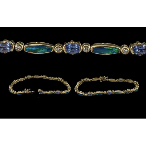 24A - A Fine Quality Ladies 14ct Gold Opal Diamond and Amethyst Set Bracelet. Marked 14ct - 585. The Well ... 