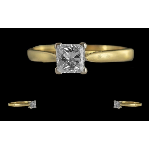 26A - Ladies 18ct Gold Single Stone Diamond Set Ring, Full Hallmark to Interior of Shank, The Princes Cut ... 