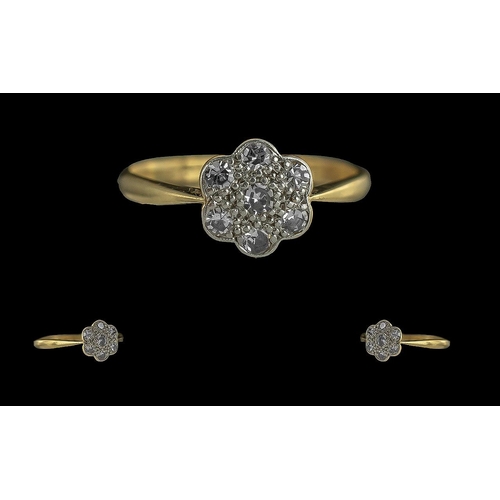 30A - Antique Period Attractive and Pleasing 18ct Gold Diamond Set Cluster Ring, marked 18ct to interior o... 