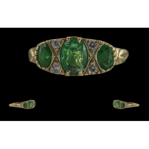 31 - Antique Period 15ct Gold Emerald and Diamond Set Ring, Raised Ornate Setting. Not Marked but Tests G... 