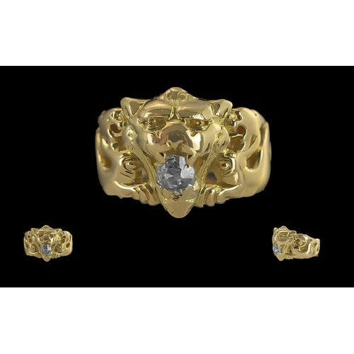 32 - 18ct Yellow Gold Naturalistic Open worked Diamond Set Animal Mask Ring. Marked 750 - 18ct, Depicts a... 