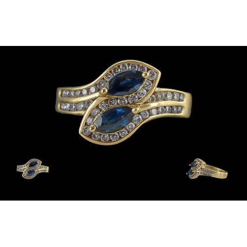 36A - Ladies - Pleasing 18ct Gold Sapphire and Diamond Set Snake Ring, Marked with Full Hallmarks to Inter... 