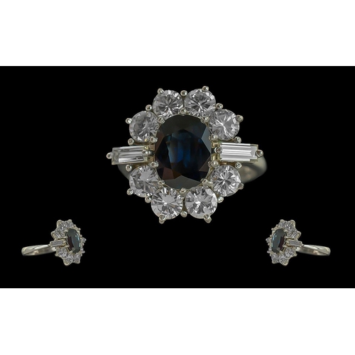 4 - Ladies Excellent Quality 18ct White Gold Sapphire and Diamond Set Cluster Ring, Marked 18ct to Inter... 