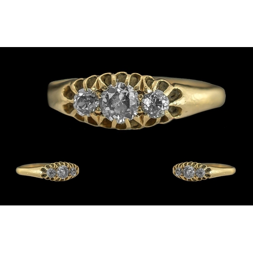 45A - Antique Period Ladies 18ct Gold 3 Stone Diamond Set Ring, Gallery Setting. Full Hallmark to Interior... 