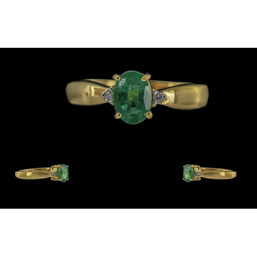 47 - Ladies 18ct Gold Pleasing Quality Emerald and Diamond Set Ring. Full Hallmark to Interior of Shank. ... 