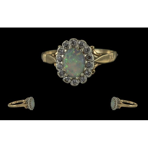 49 - Ladies 18ct Gold Attractive Opal and Diamond Set Cluster Ring, Full Hallmark to Interior of Shank. T... 